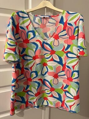 Michelle McDowell Multicolor Floral V-Neck blouse Top XL